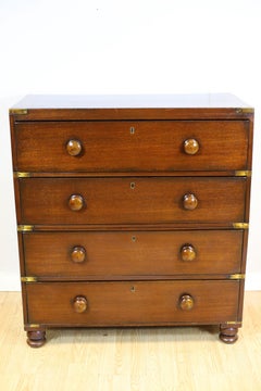 Antique English Oak Military Campaign Chest Of Drawers