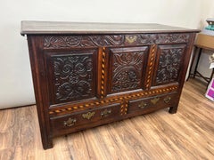 Antique English Oak Mule Chest with Barber Pole Inlay c. 1677