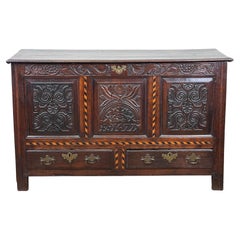 Antique English Oak Mule Chest with Barber Pole Inlay c. 1677
