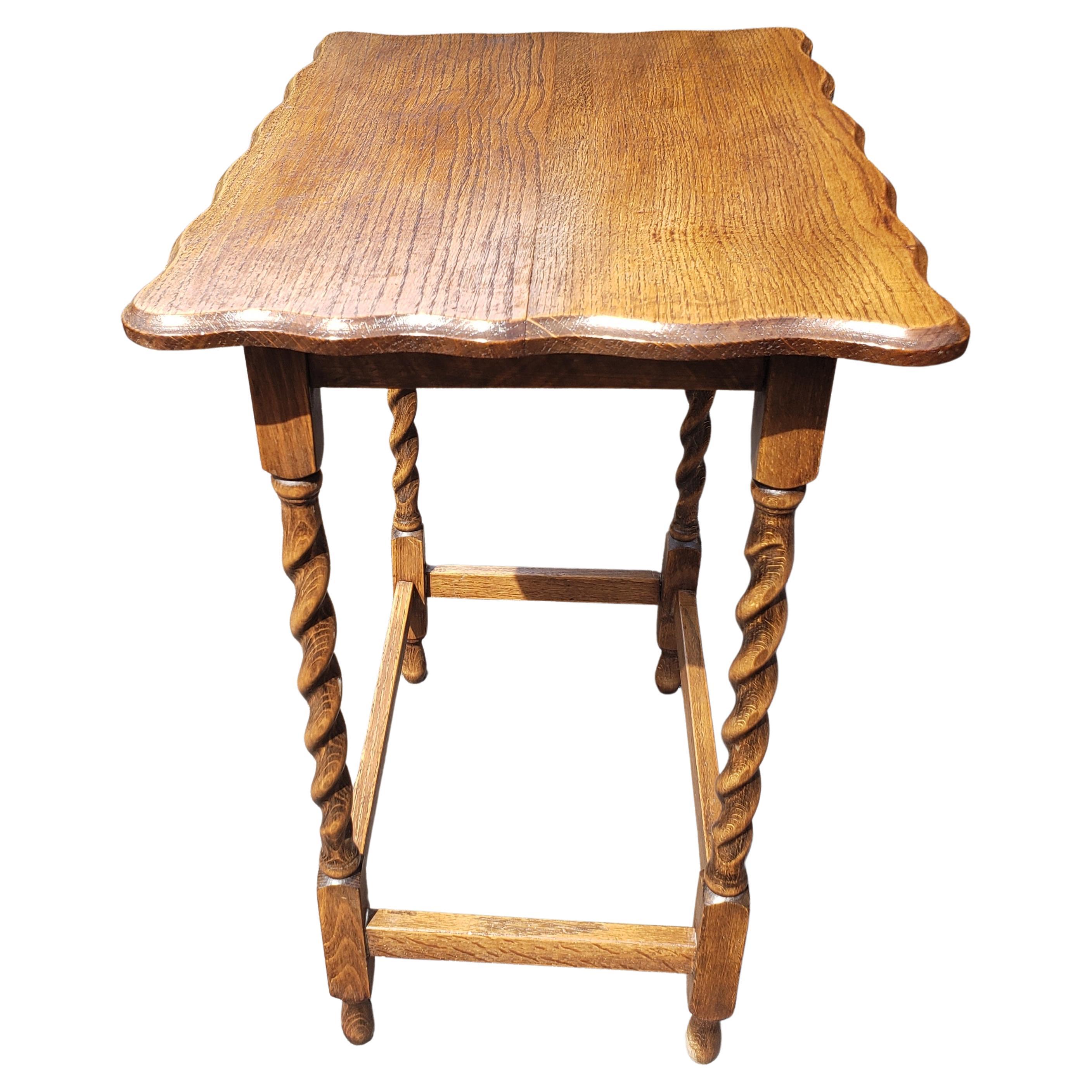 Edwardian Antique English Oak Occasional Side Table with Barley Twist Legs, Circa 1920s
