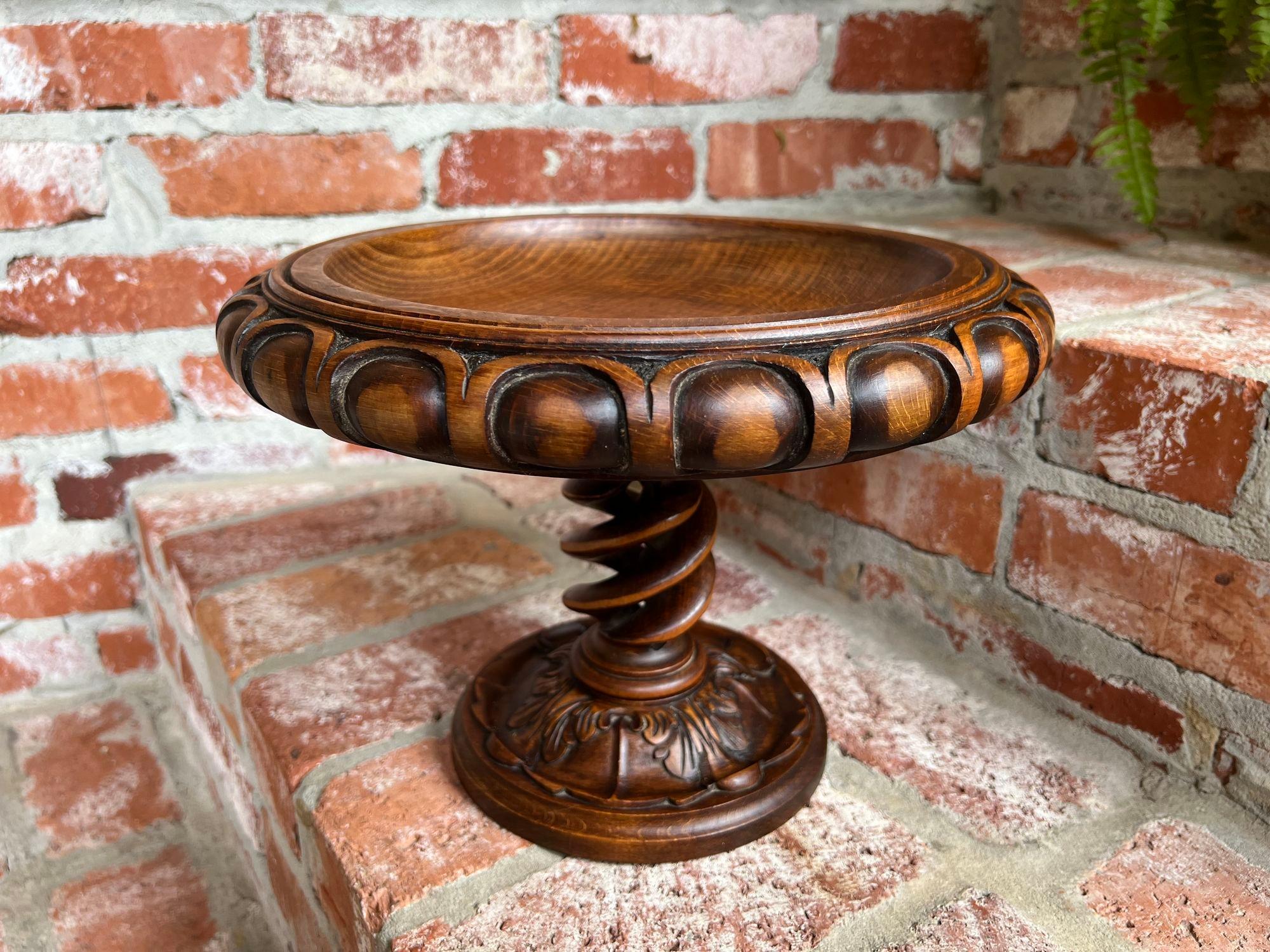British Antique English Oak OPEN Barley Twist Compote Pedestal Bowl Floral Dessert Stand