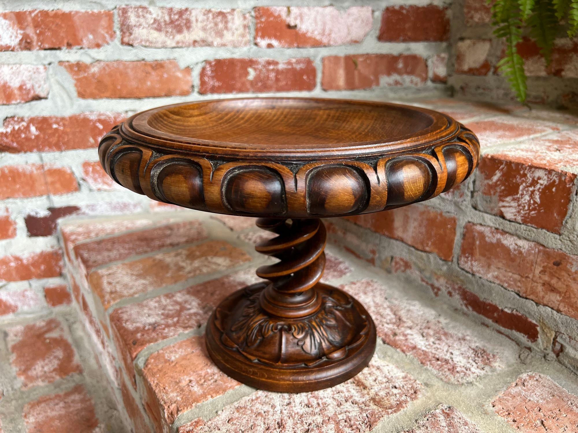 British Antique English Oak OPEN Barley Twist Compote Pedestal Bowl Floral Dessert Stand For Sale