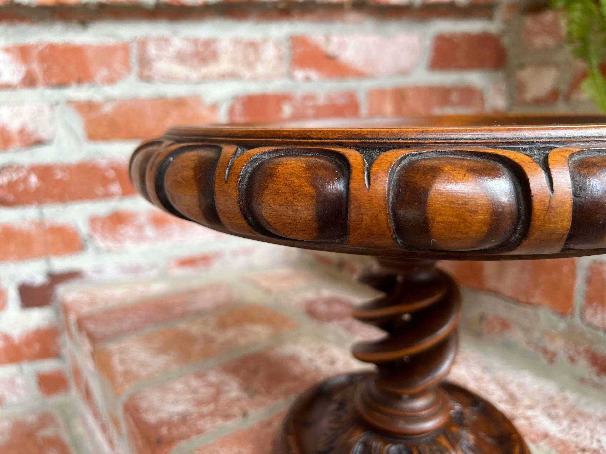 Antique English Oak OPEN Barley Twist Compote Pedestal Bowl Floral Dessert Stand 2