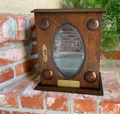 Antique English Oak Pipe Smoke Cabinet Card Game Box Humidor 1928 Opera Plaque