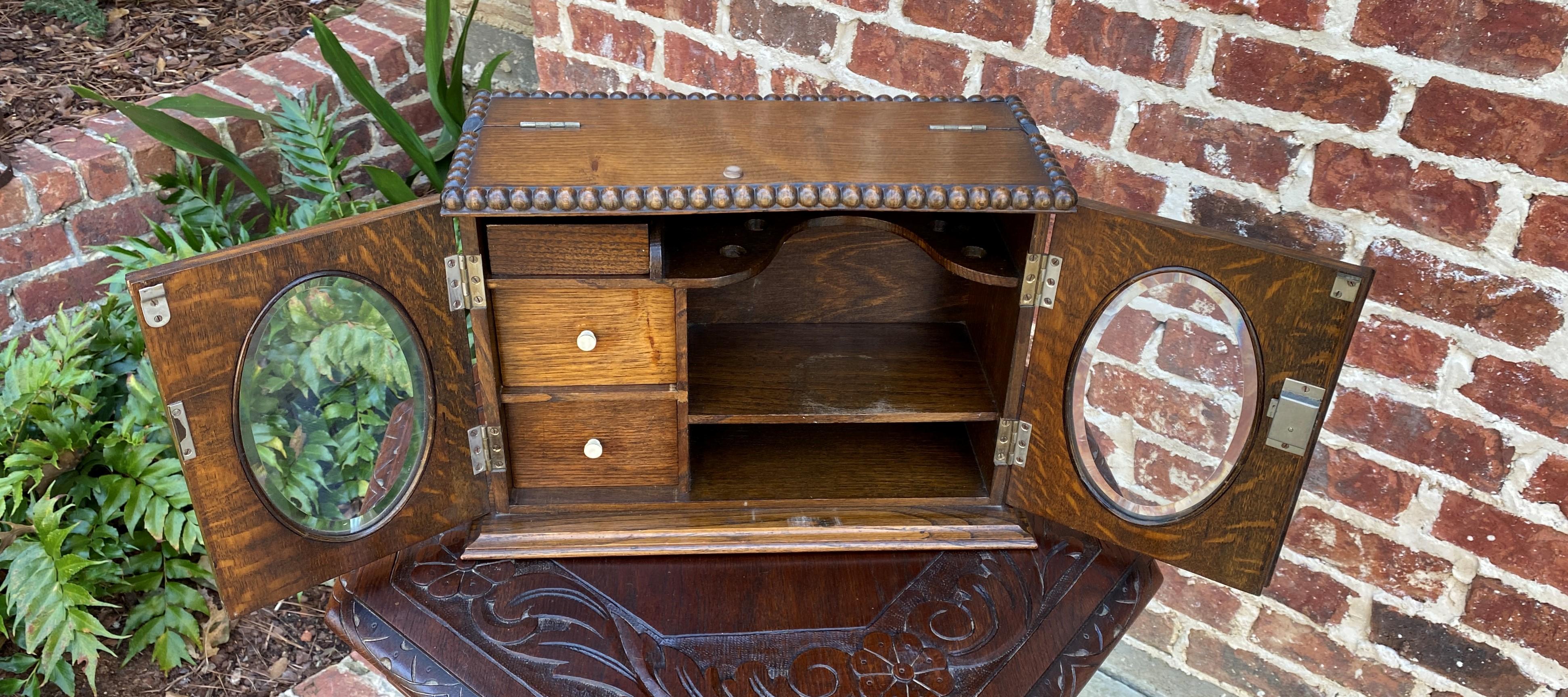 Antique English Oak Pipe Tobacco Smoker's Cabinet Game Card Box Humidor Jacobean 4