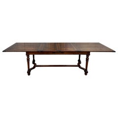 Antique English Oak Refectory Dining Table Jacobean Double Leaf 10 ft. c1930