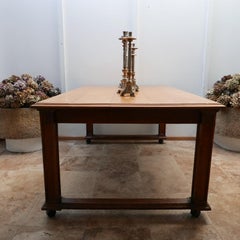 Antigua mesa de refectorio o isla de cocina inglesa de roble