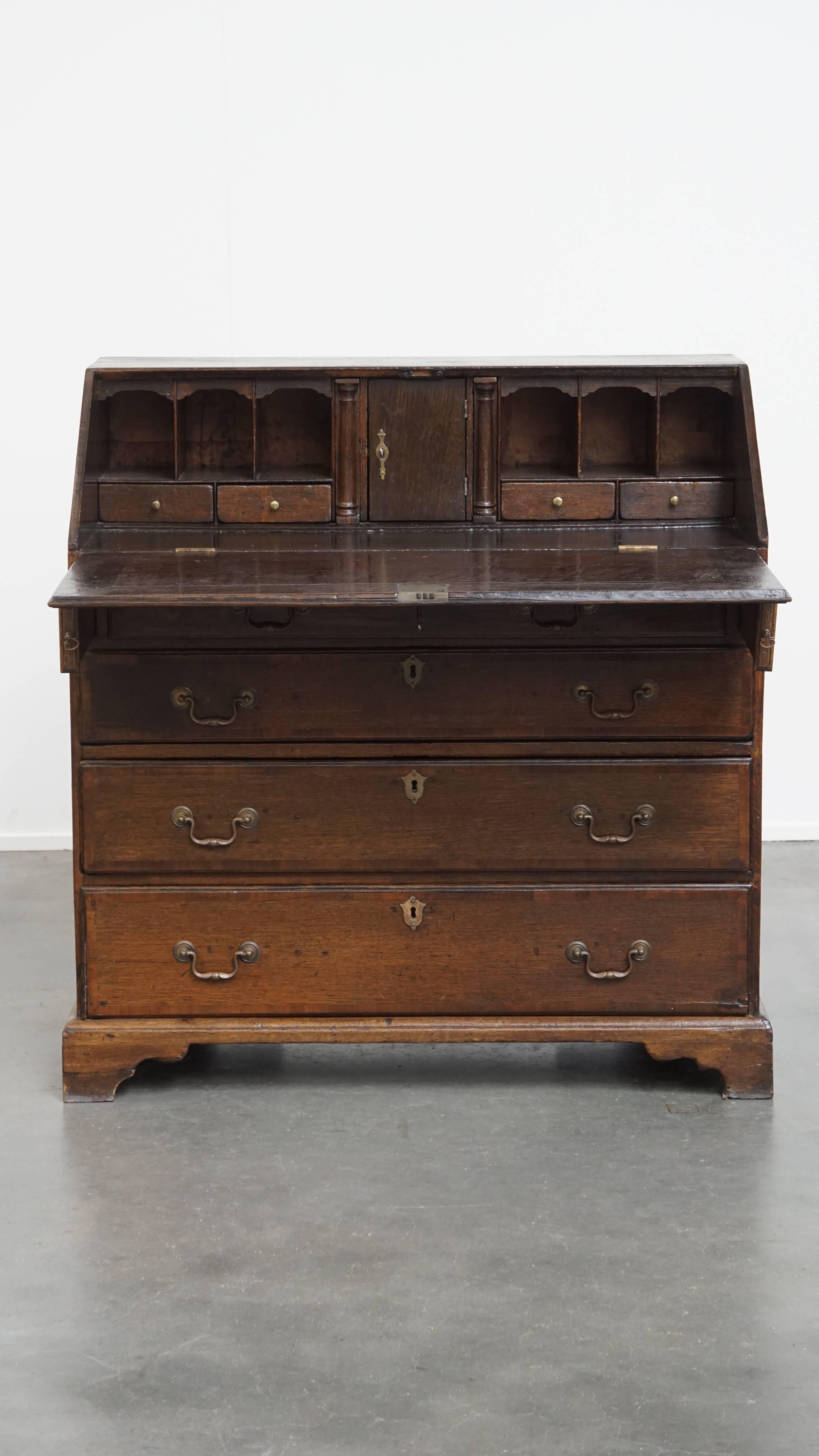 Classical Roman Antique English Oak Secretary / Chest of Drawers For Sale