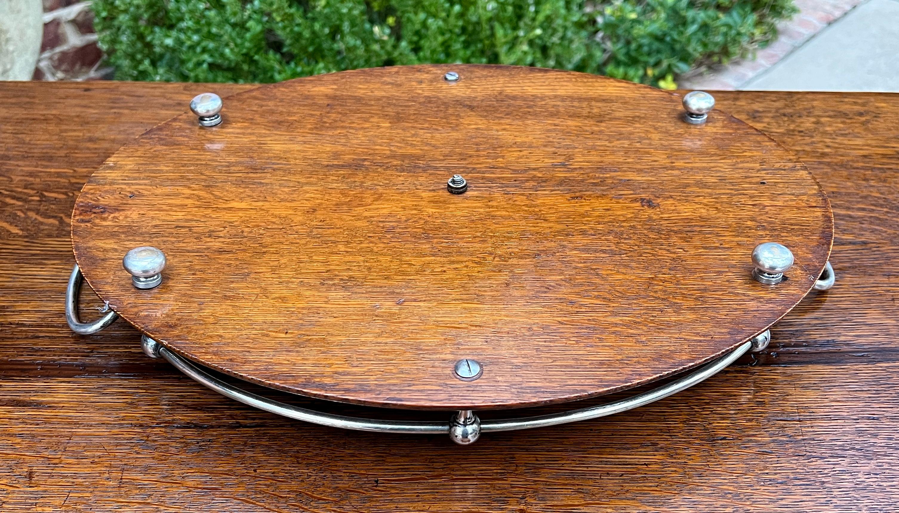 Antique English Oak Serving Tea Tray Platter OVAL with Gallery 1930s 6