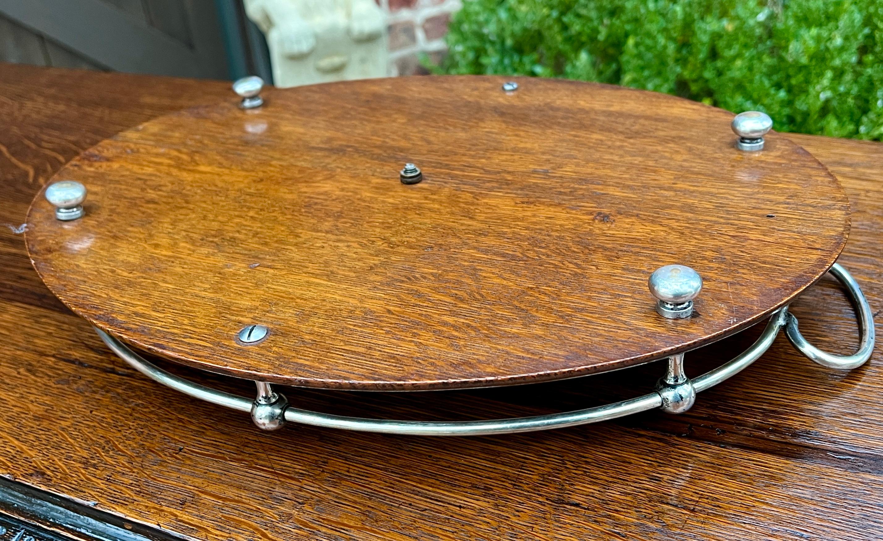 Antique English Oak Serving Tea Tray Platter OVAL with Gallery 1930s 7