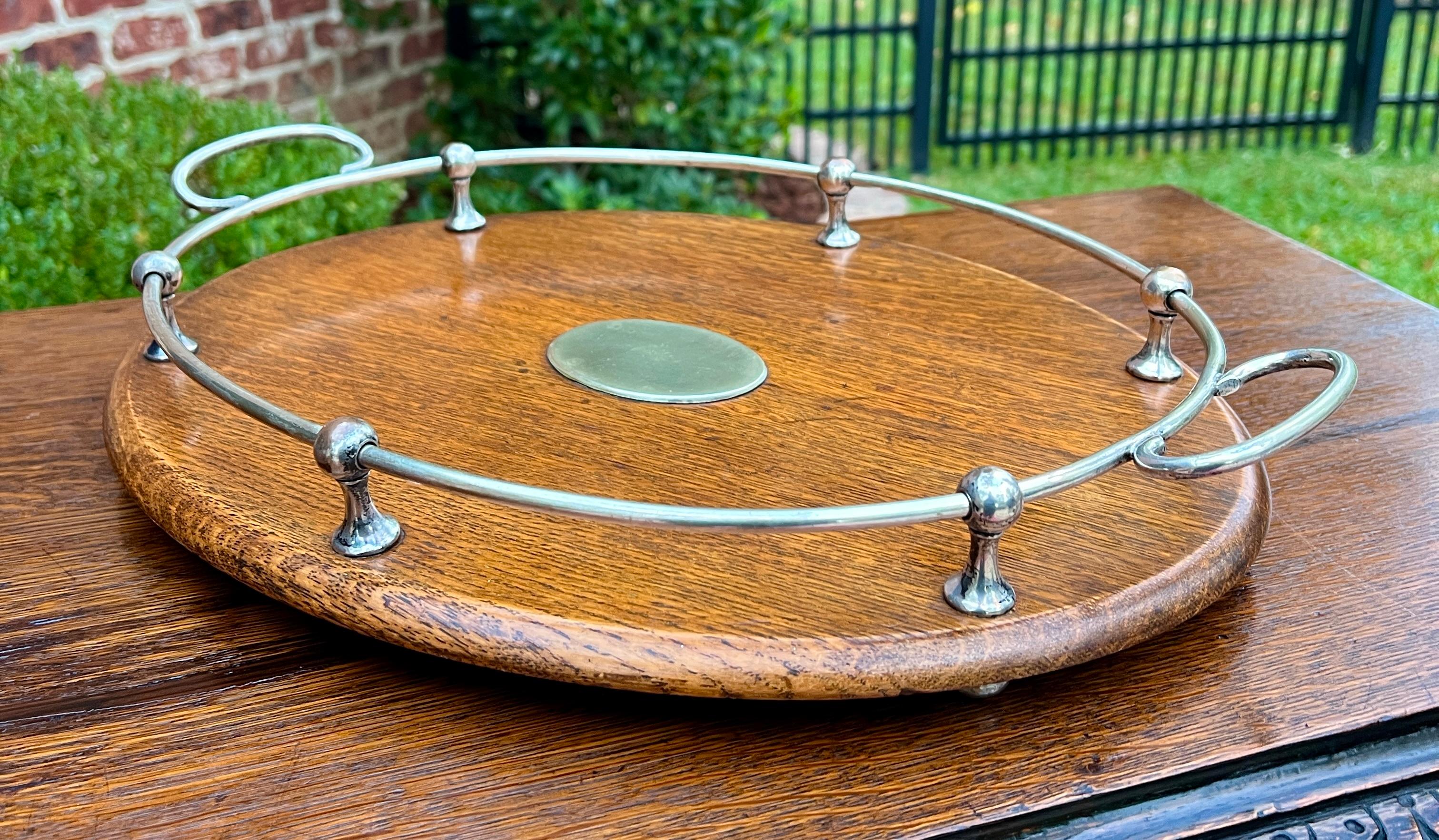 Antique English Oak Serving Tea Tray Platter OVAL with Gallery 1930s 9