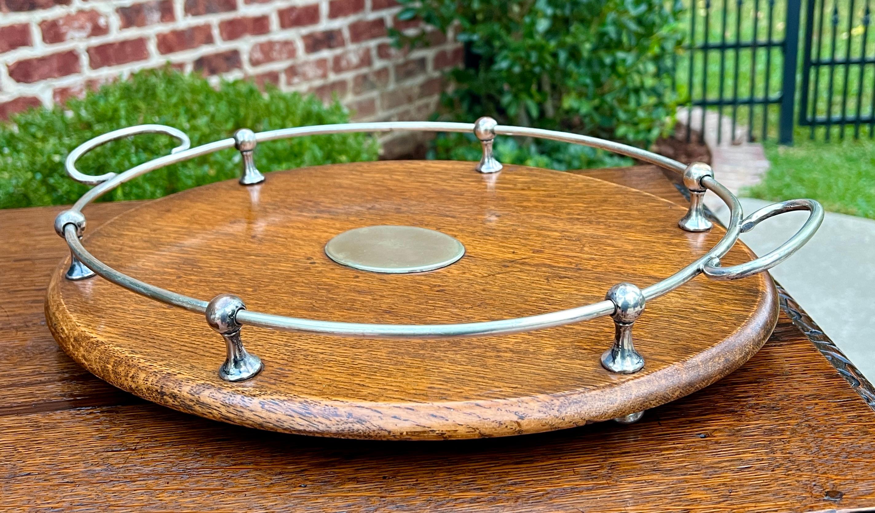 Antique English Oak Serving Tea Tray Platter OVAL with Gallery 1930s 11