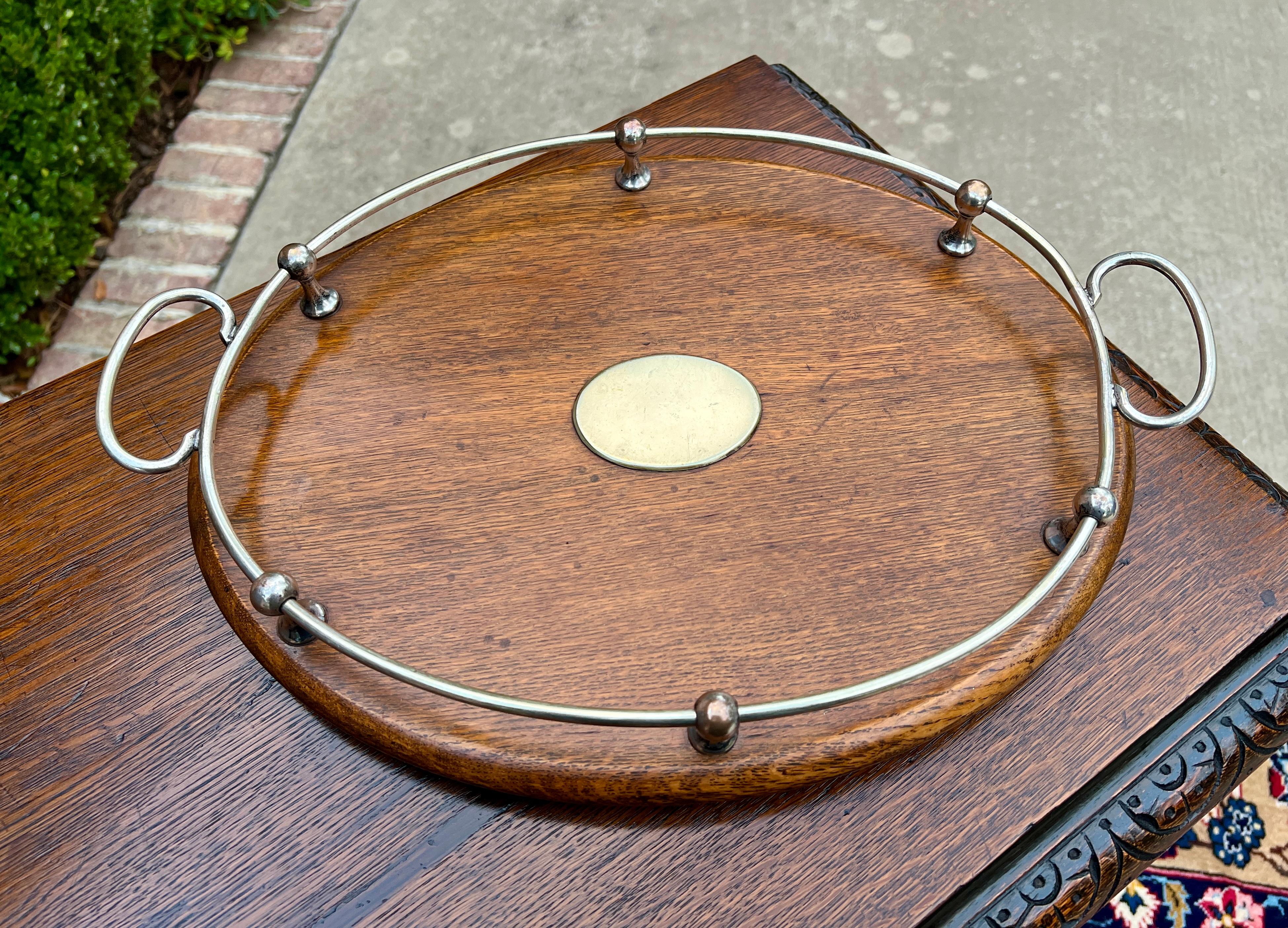Antique English Oak Serving Tea Tray Platter OVAL with Gallery 1930s 12