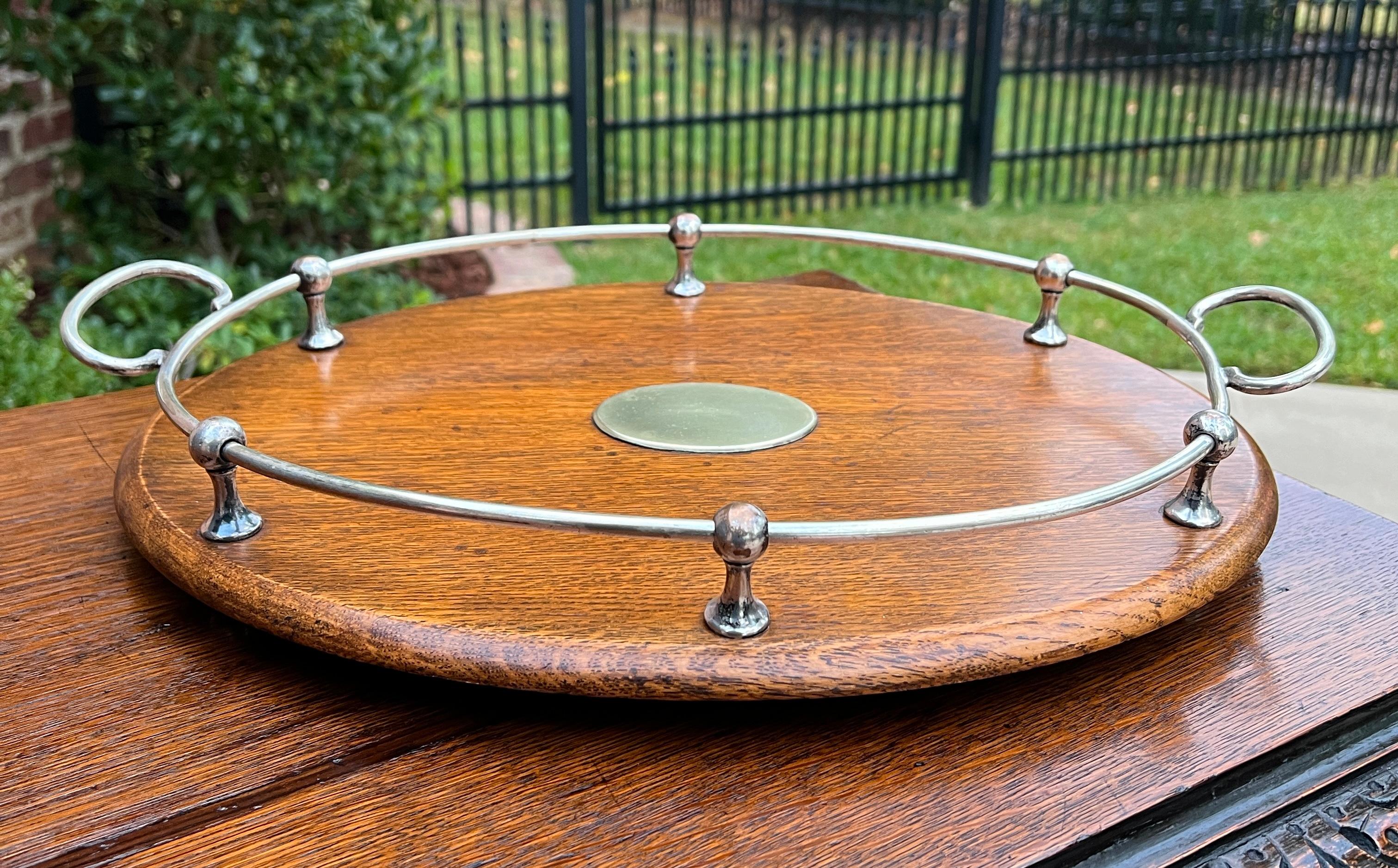 Antique English Oak Serving Tea Tray Platter OVAL with Gallery 1930s 13