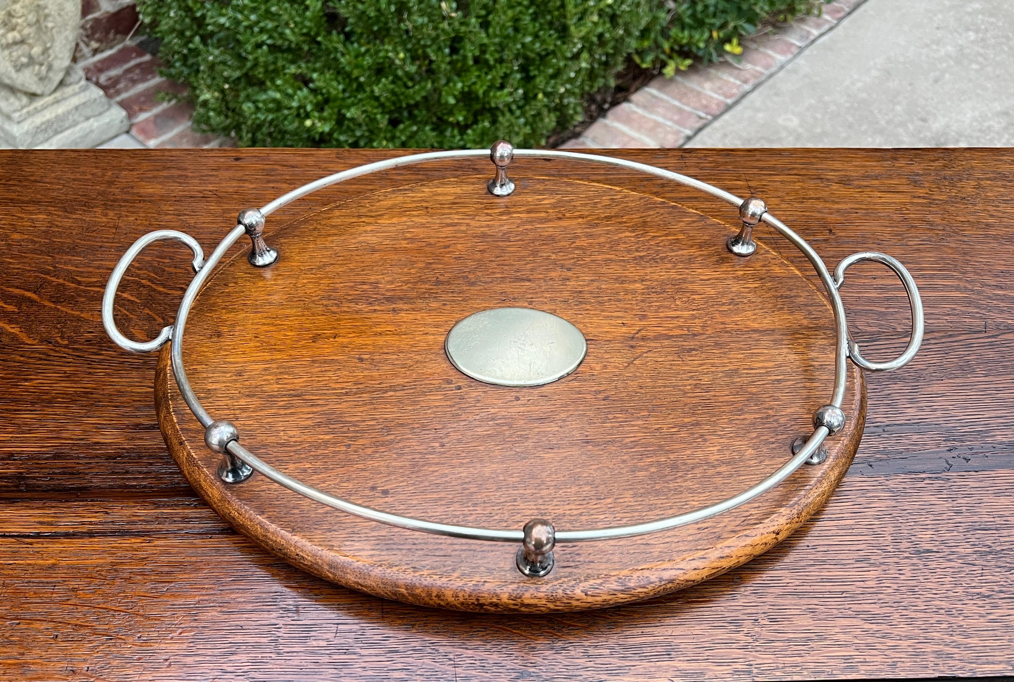 Arts and Crafts Antique English Oak Serving Tea Tray Platter OVAL with Gallery 1930s