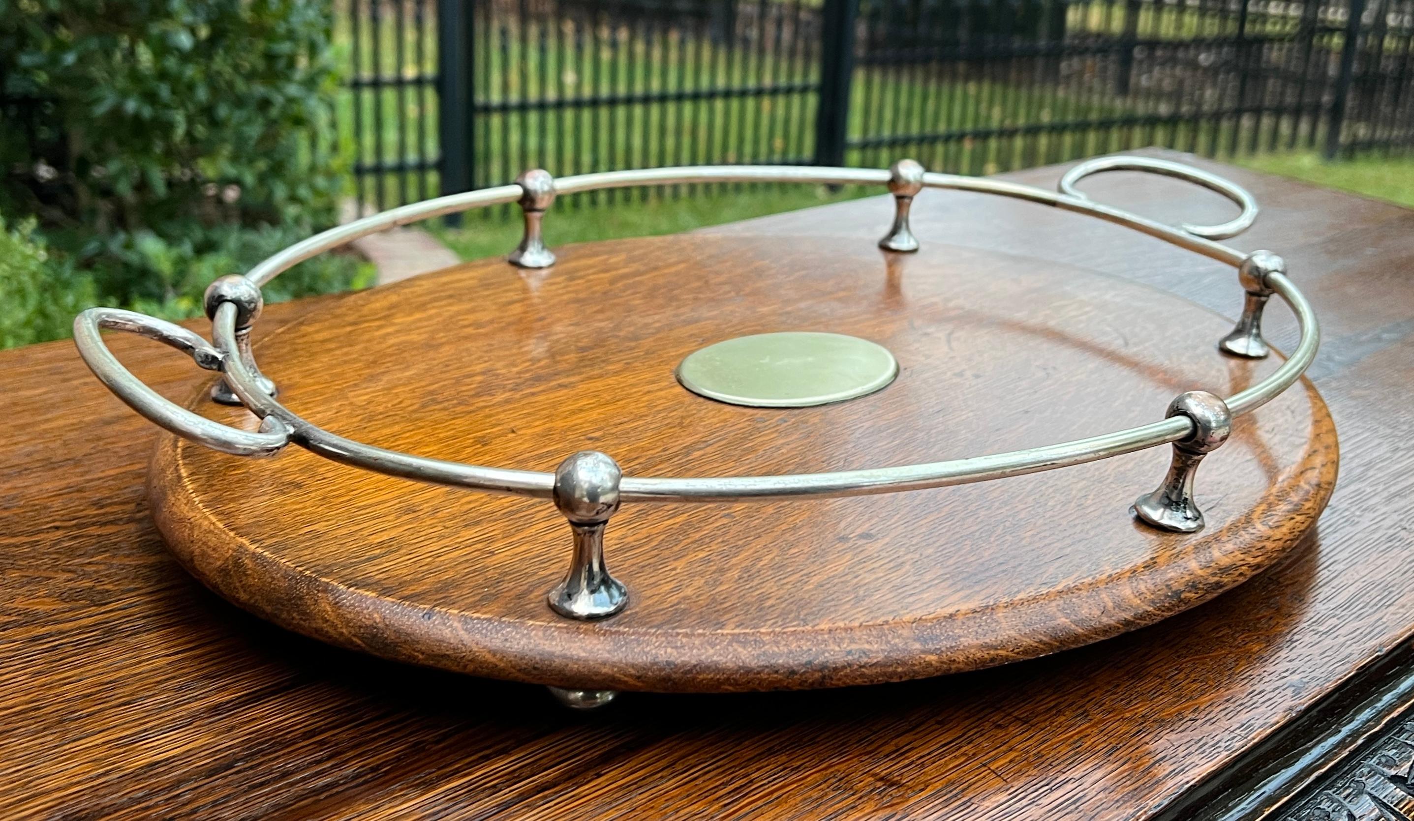 Antique English Oak Serving Tea Tray Platter OVAL with Gallery 1930s In Good Condition In Tyler, TX