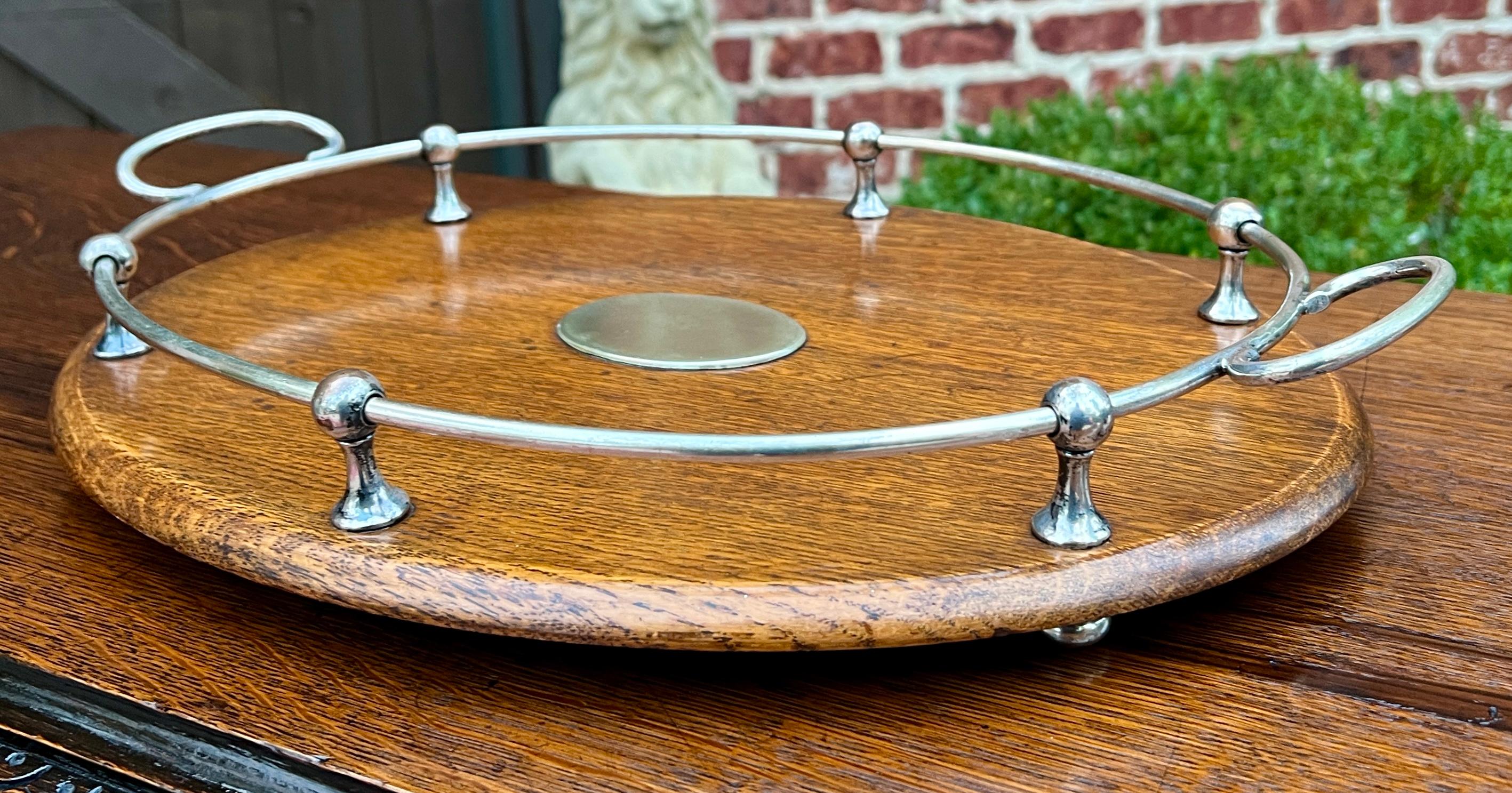 Mid-20th Century Antique English Oak Serving Tea Tray Platter OVAL with Gallery 1930s