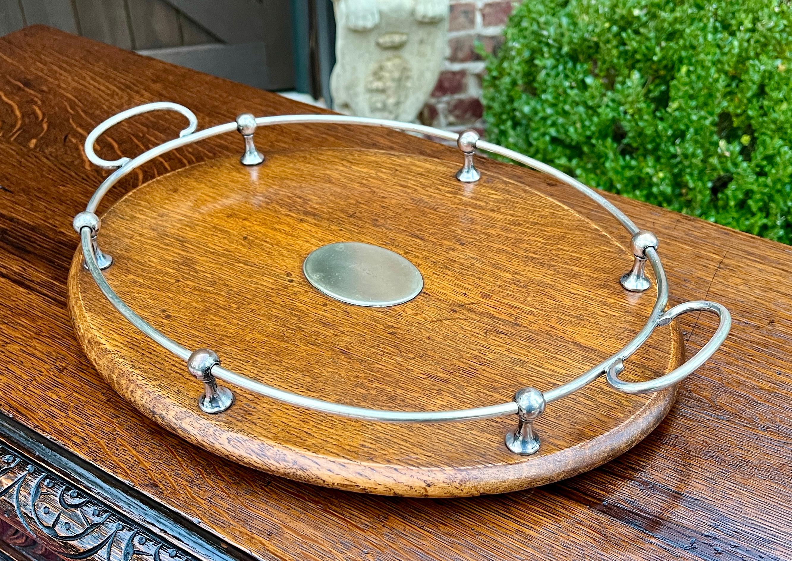 Antique English Oak Serving Tea Tray Platter OVAL with Gallery 1930s 1