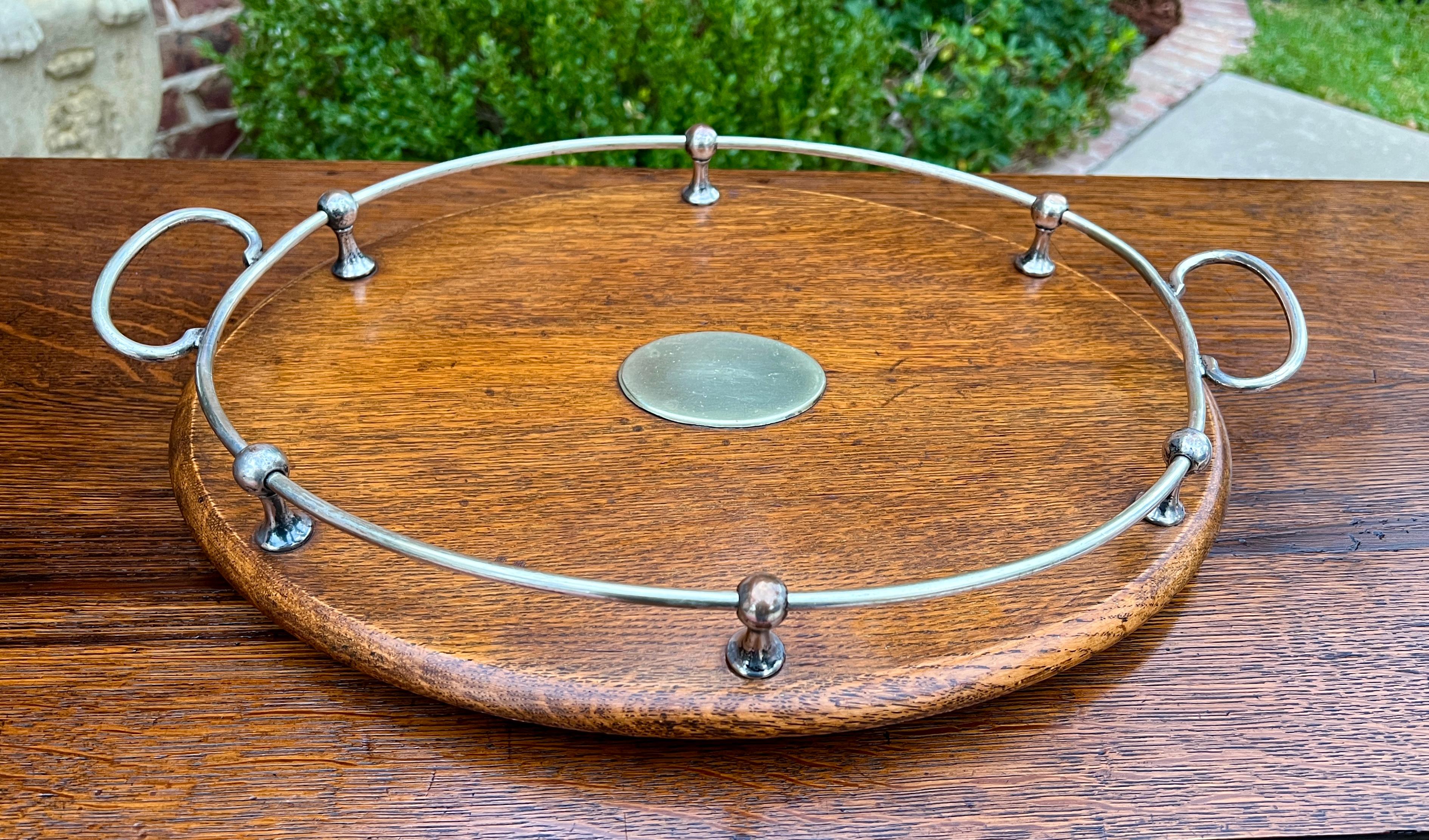 Antique English Oak Serving Tea Tray Platter OVAL with Gallery 1930s 2