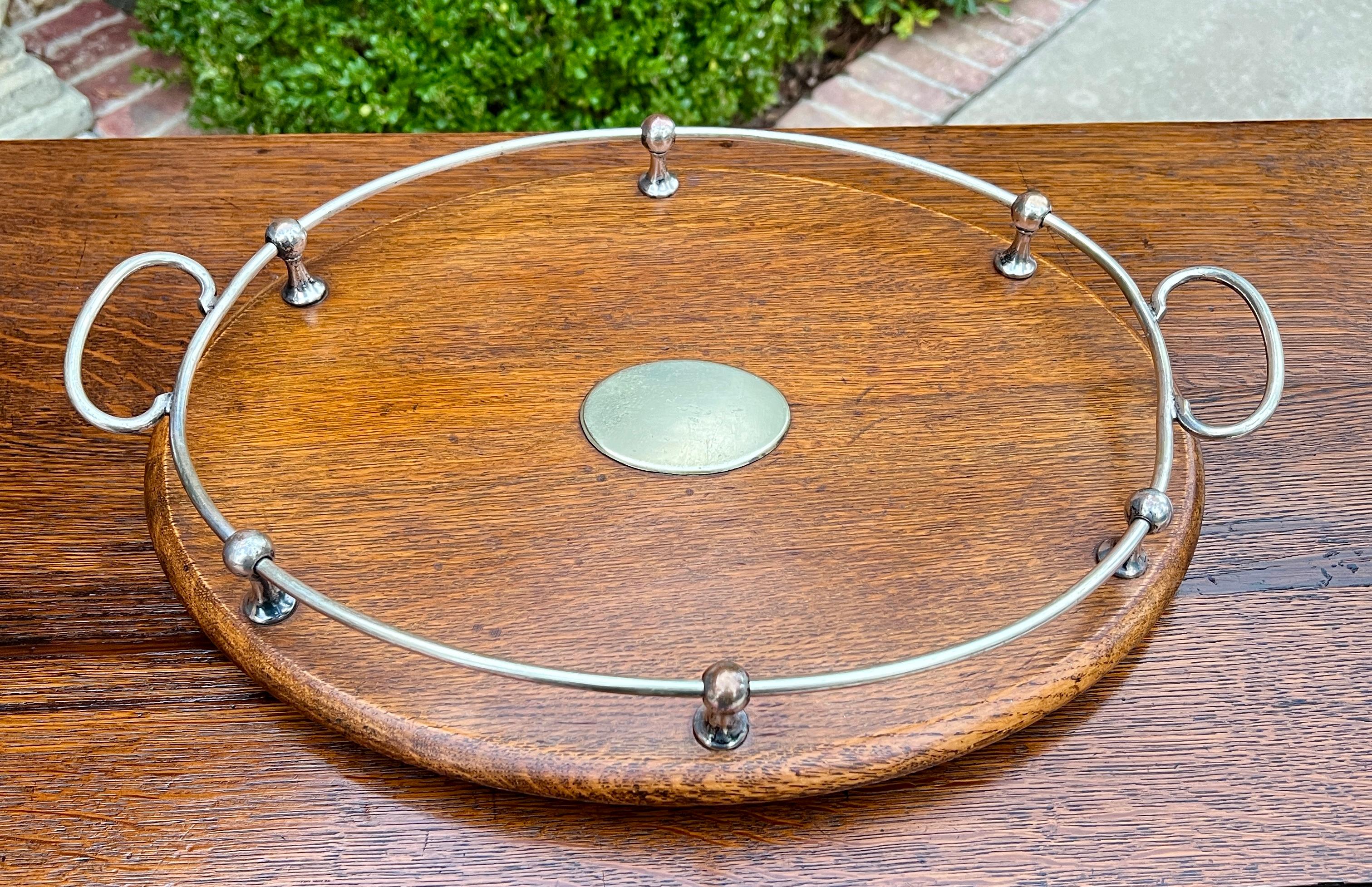 Antique English Oak Serving Tea Tray Platter OVAL with Gallery 1930s 3