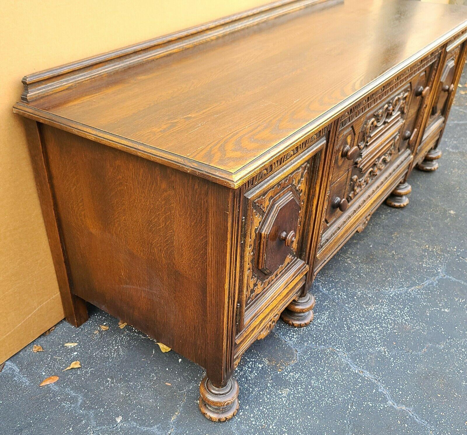 Hand-Carved Antique English Oak Sideboard Buffet TV Table