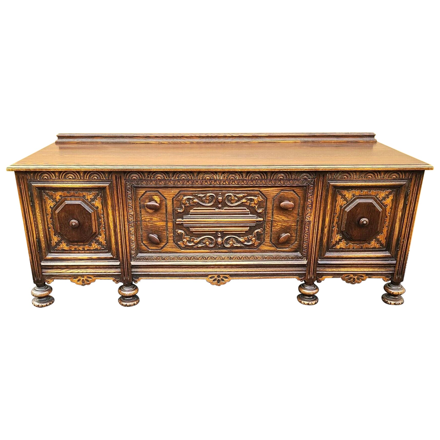 Antique English Oak Sideboard Buffet TV Table