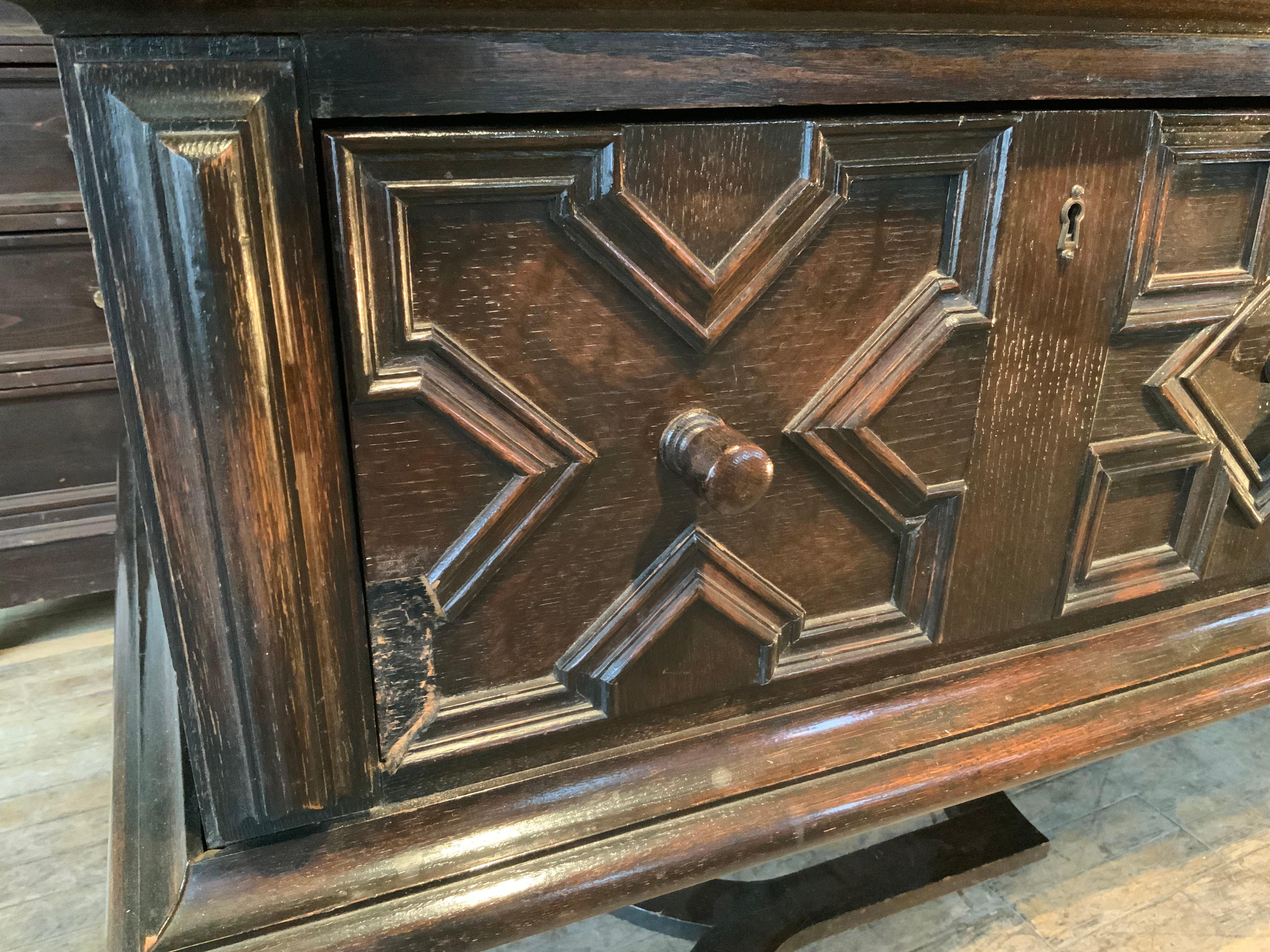 Antique English Oak Sideboard Console Table with Barley Twist Legs 3