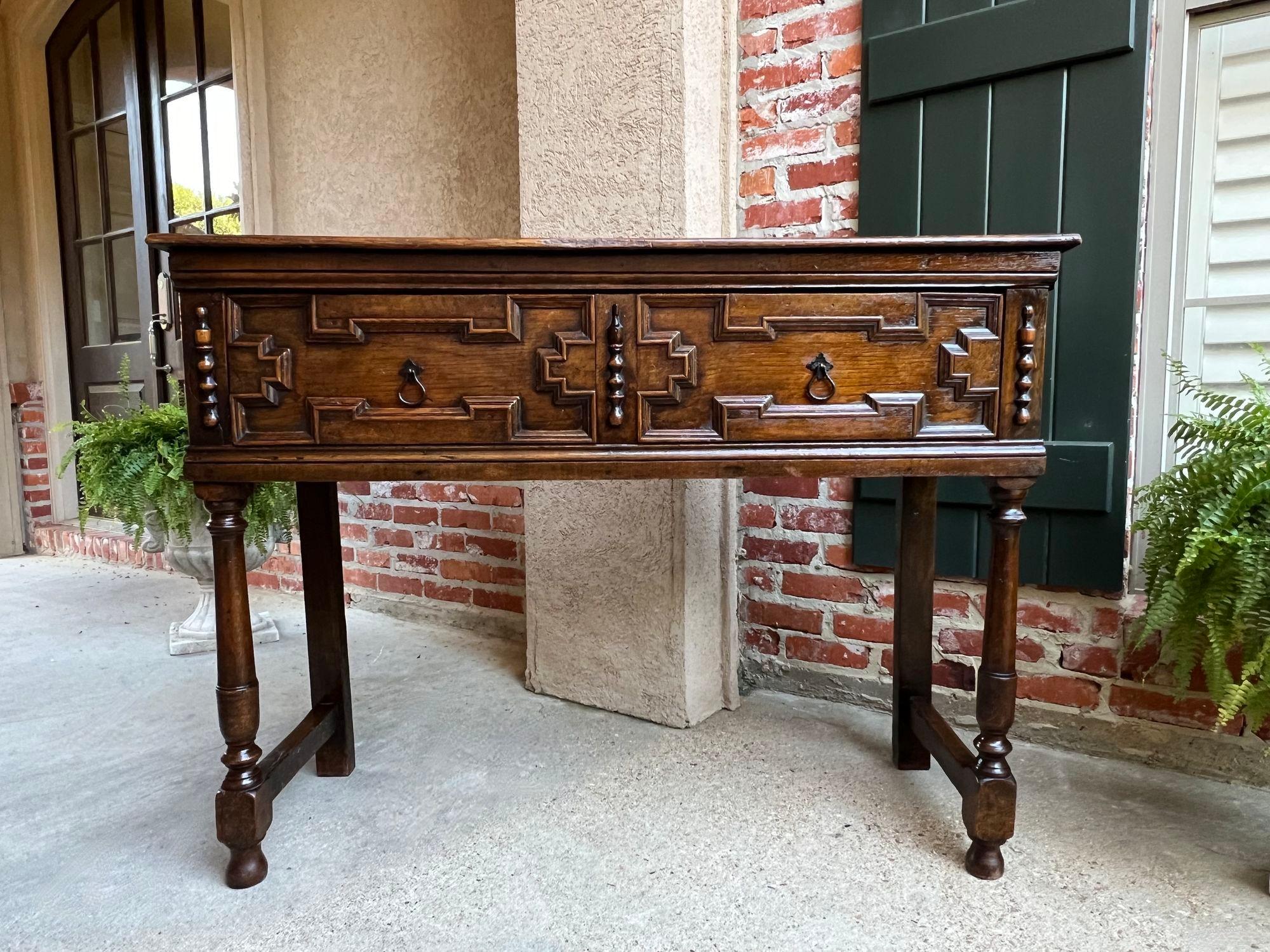 Antique English Oak Sideboard Dresser Base Console Sofa Table Jacobean c1860 For Sale 7