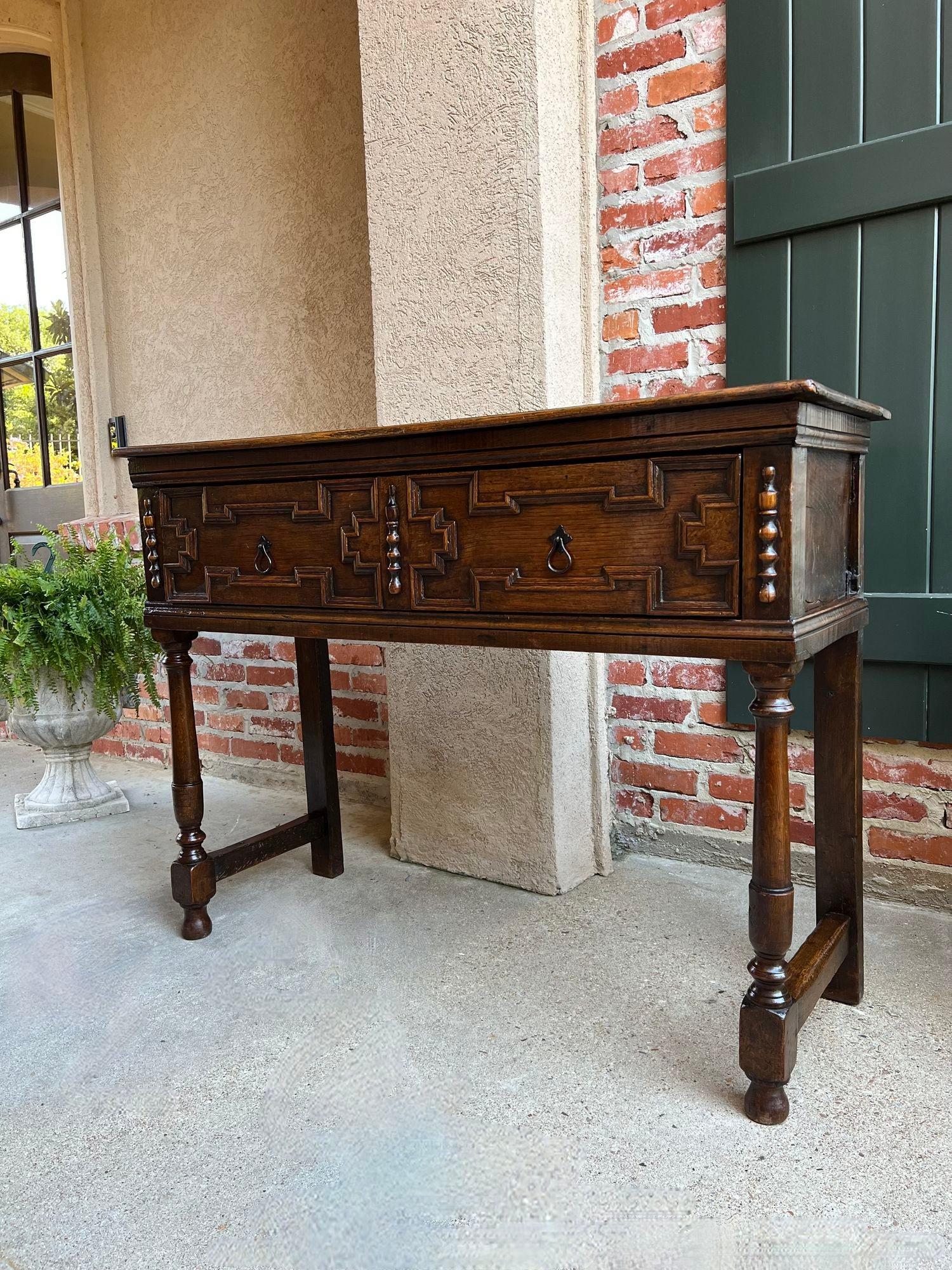 Antique English Oak Sideboard Dresser Base Console Sofa Table Jacobean c1860 For Sale 8