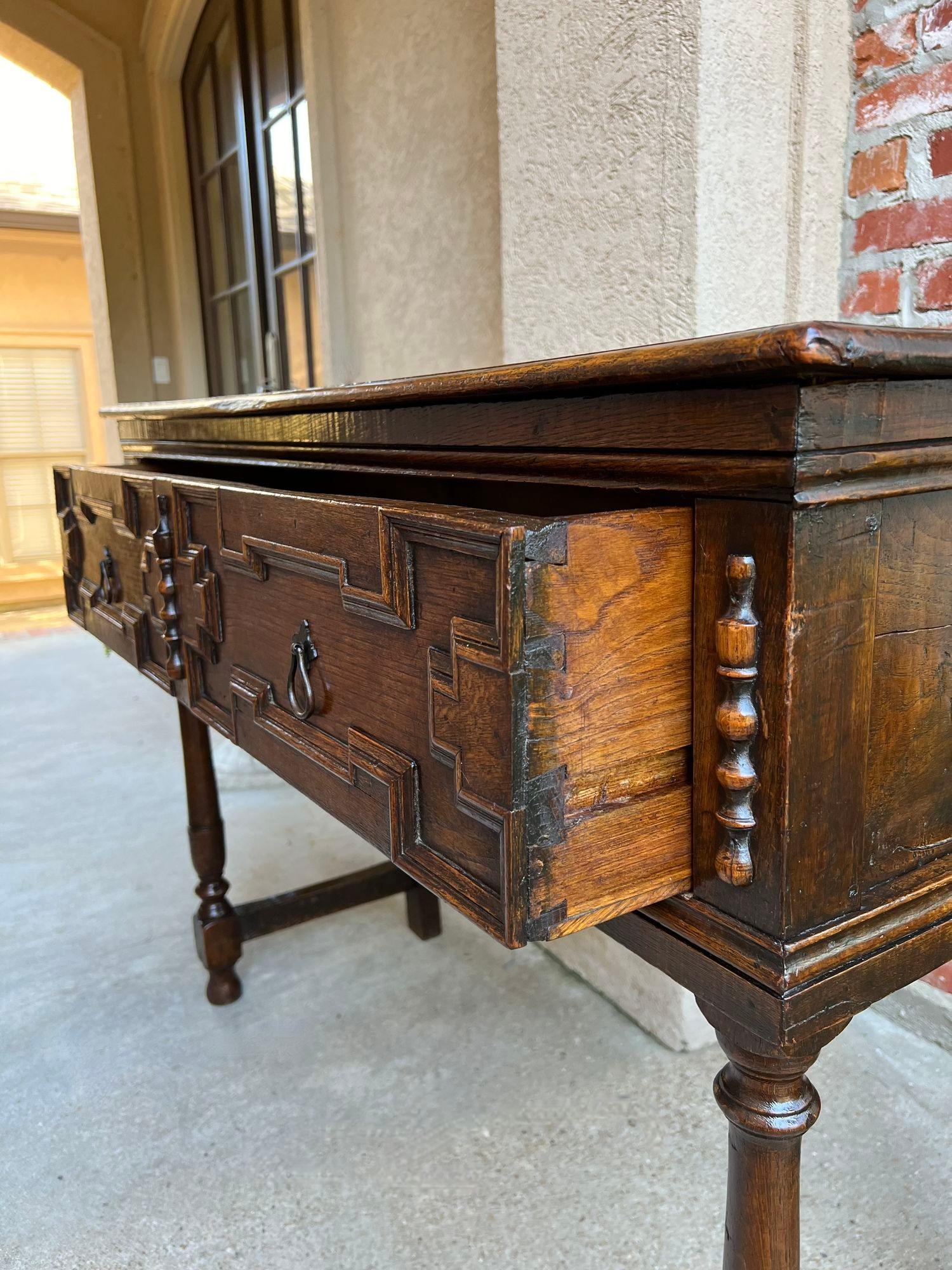 Antique English Oak Sideboard Dresser Base Console Sofa Table Jacobean c1860 For Sale 12