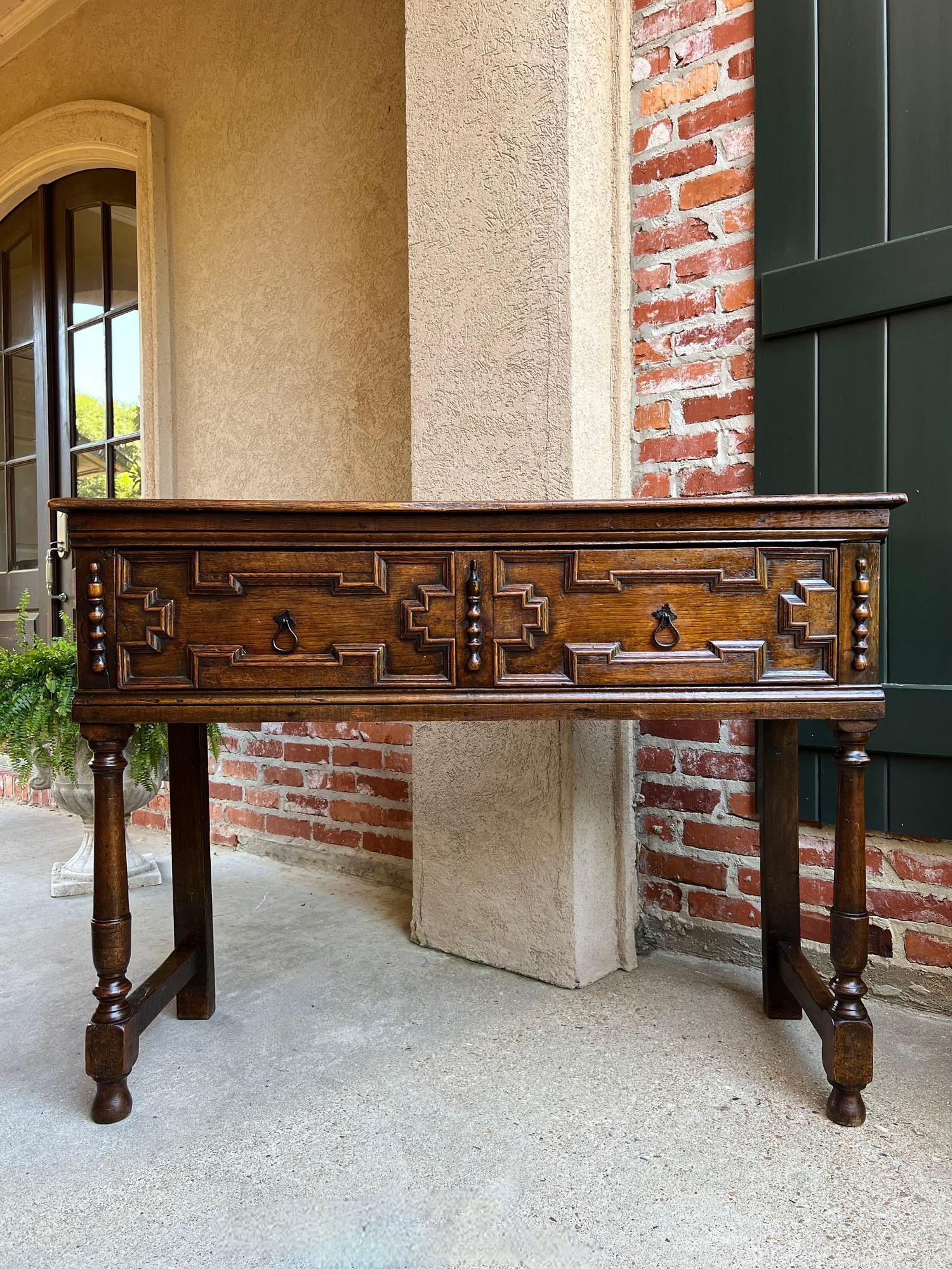 British Antique English Oak Sideboard Dresser Base Console Sofa Table Jacobean c1860 For Sale