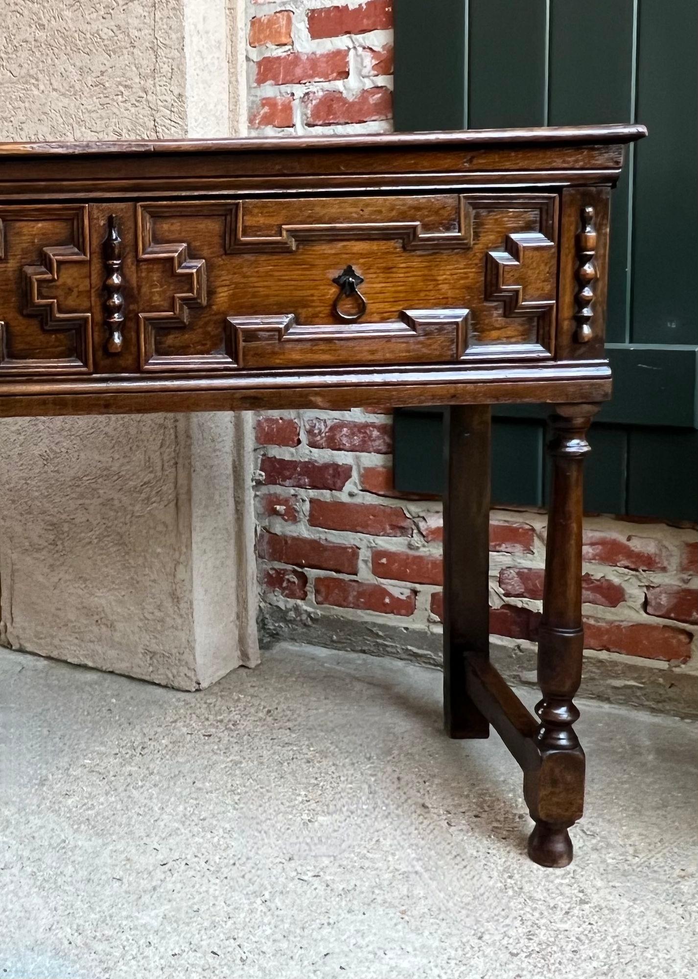 Antique English Oak Sideboard Dresser Base Console Sofa Table Jacobean c1860 In Good Condition For Sale In Shreveport, LA