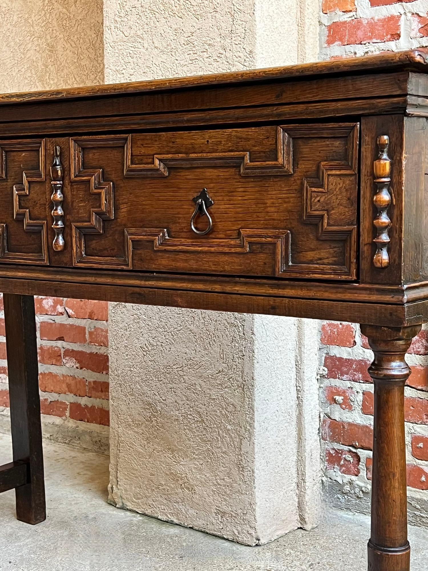 19th Century Antique English Oak Sideboard Dresser Base Console Sofa Table Jacobean c1860 For Sale