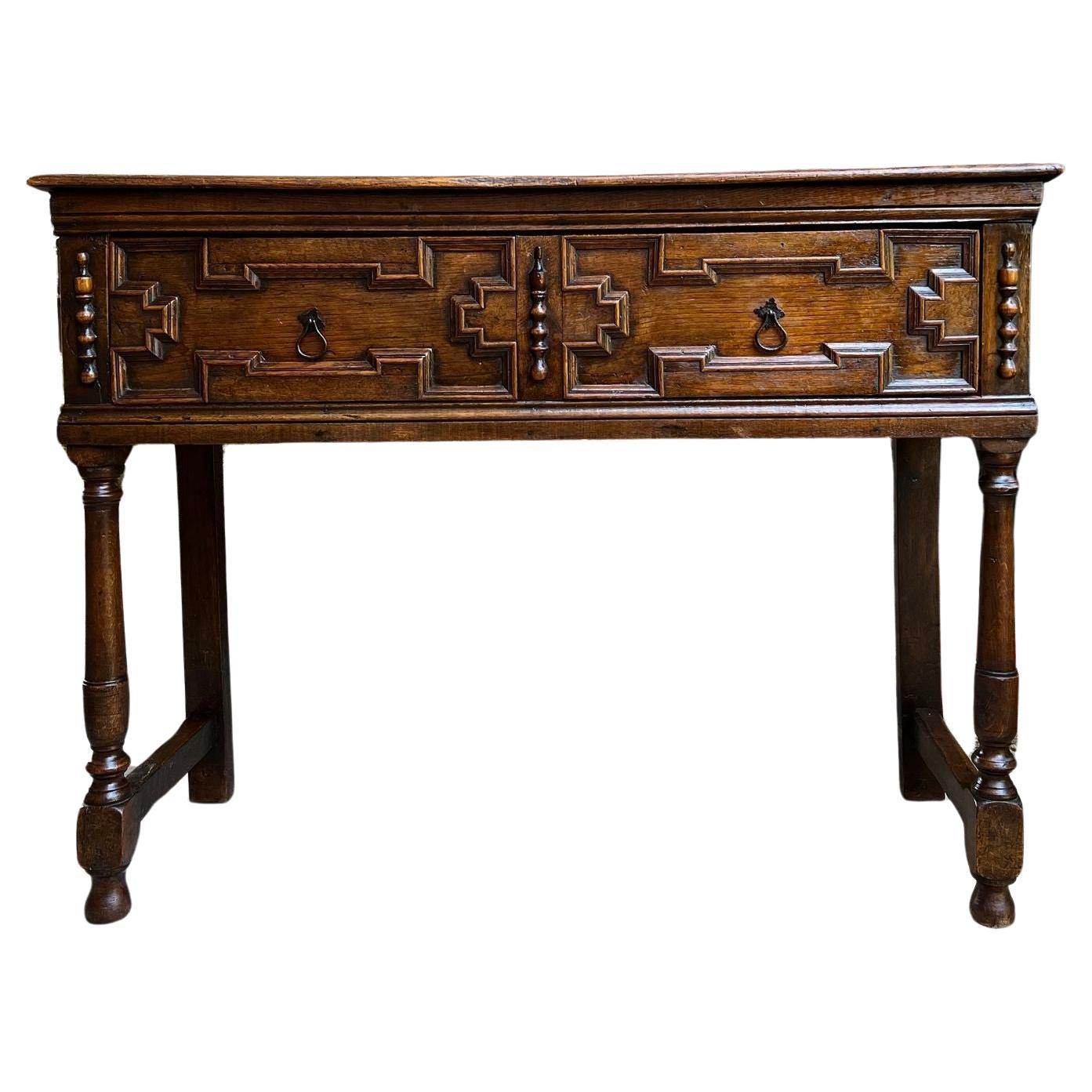 Antique English Oak Sideboard Dresser Base Console Sofa Table Jacobean c1860 For Sale