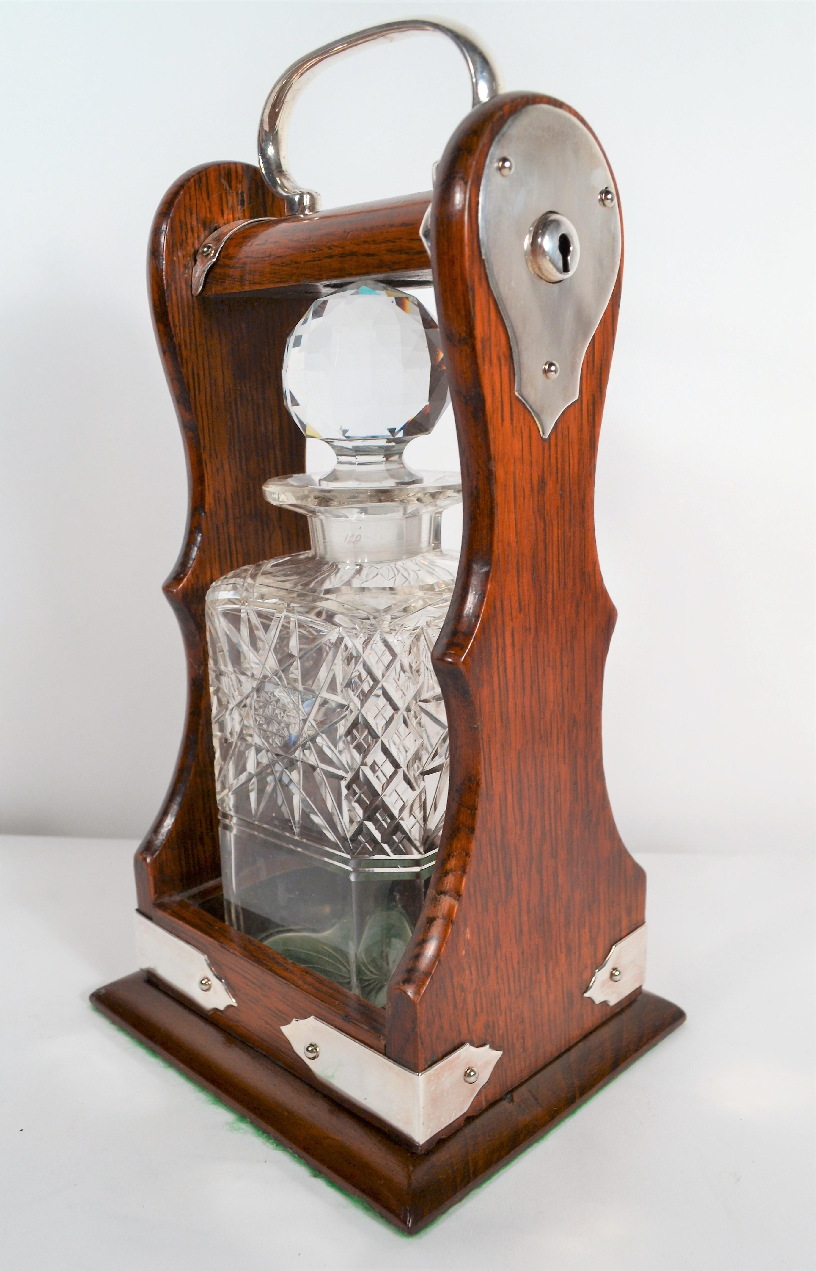 19th Century Antique English Oak Single Bottle Tantalus, circa 1880