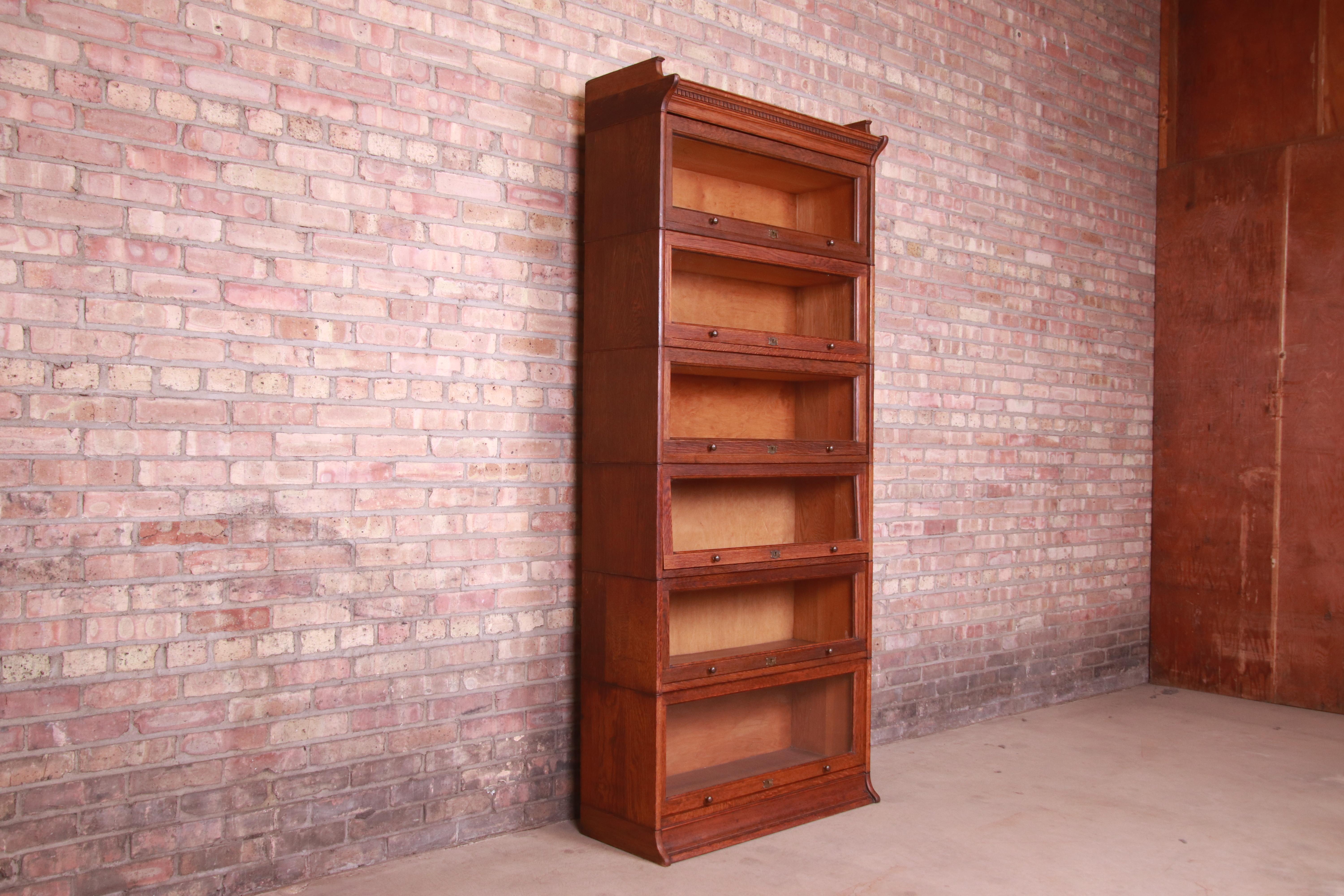19th Century Antique English Oak Six-Stack Barrister Bookcase by Lebus, Circa 1890
