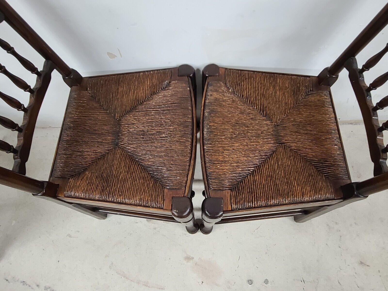 Lancashire Dining Chairs Antique English Oak Spindle Back Rush Seat - Set of 5 6