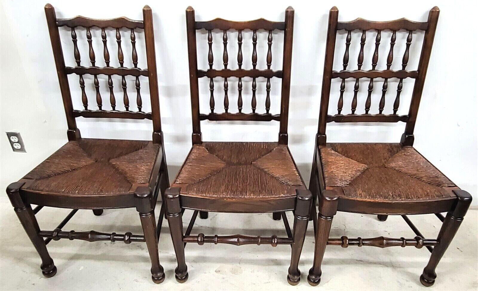 For FULL item description be sure to click on CONTINUE READING at the bottom of this listing.

Offering One of our recent palm beach estate fine furniture acquisitions of a
Set of 5 Lancashire Dining Chairs Antique English Oak Spindle Back Rush