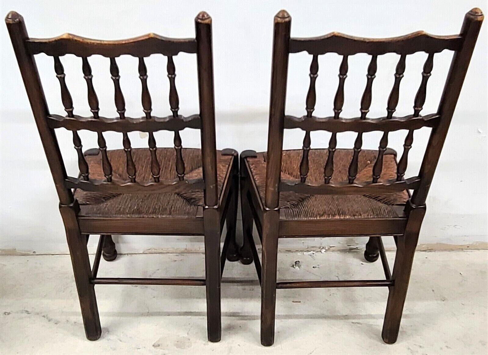 19th Century Lancashire Dining Chairs Antique English Oak Spindle Back Rush Seat - Set of 5