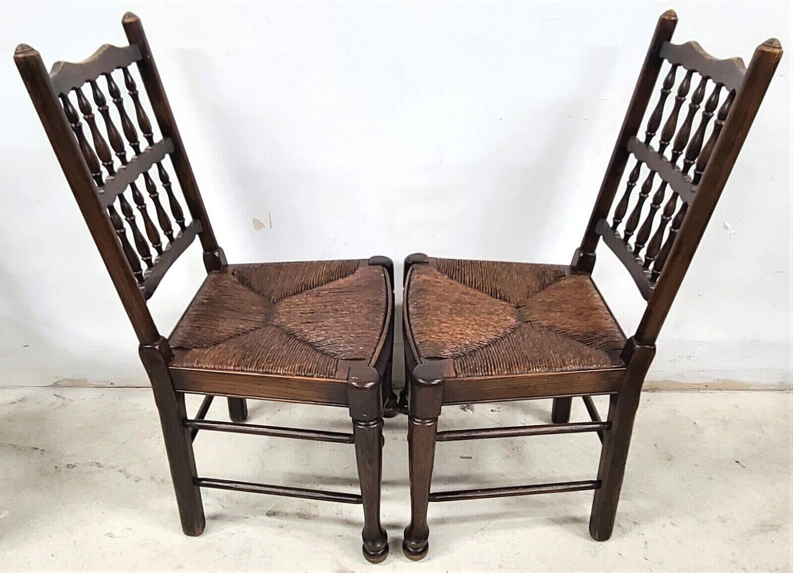 Lancashire Dining Chairs Antique English Oak Spindle Back Rush Seat - Set of 5 1