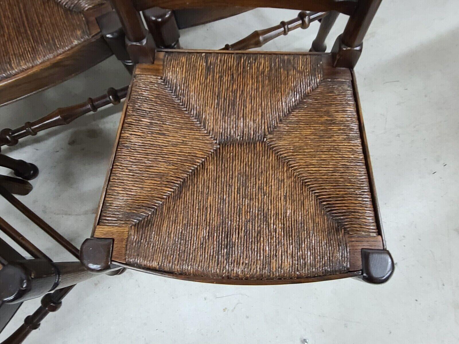 Lancashire Dining Chairs Antique English Oak Spindle Back Rush Seat - Set of 5 2