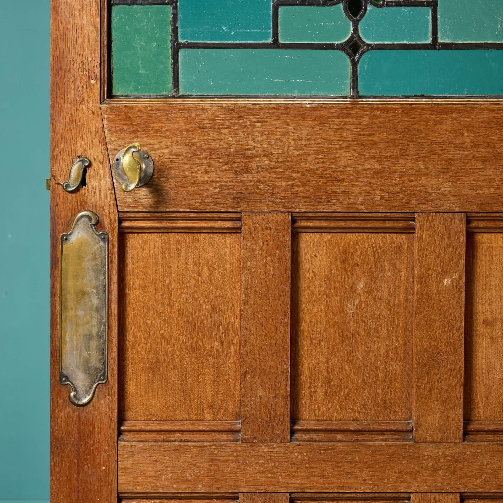 Antike englische Eichenholz-Tür aus Buntglas im Zustand „Relativ gut“ in Wormelow, Herefordshire