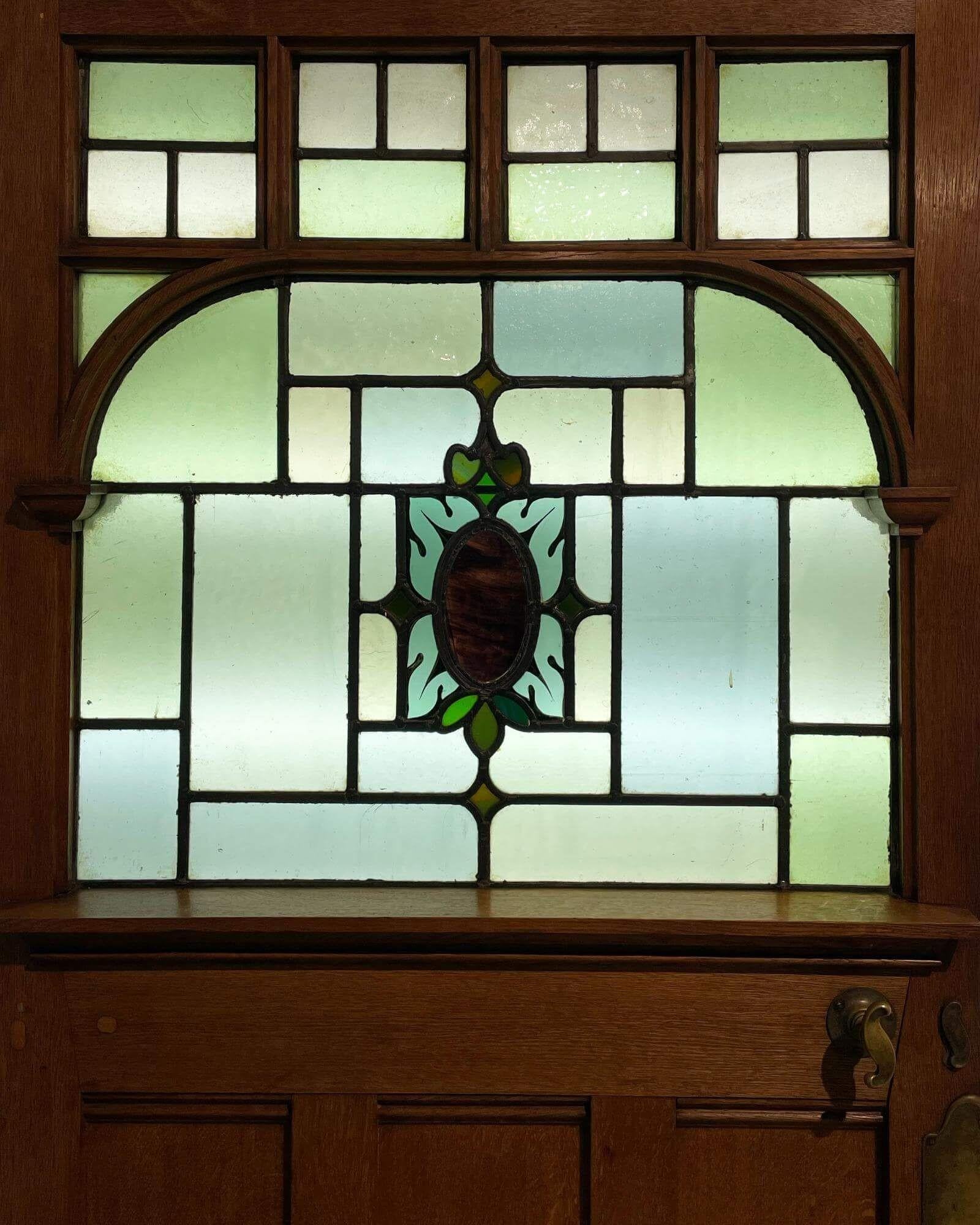 Antique English Oak Stained Glass Door For Sale 1