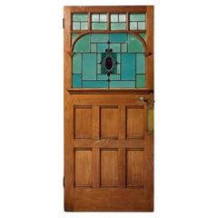 Antique English Oak Stained Glass Door