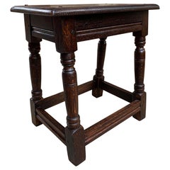 Antique English Oak Stool Pegged Joint Side End Table, 20th Century