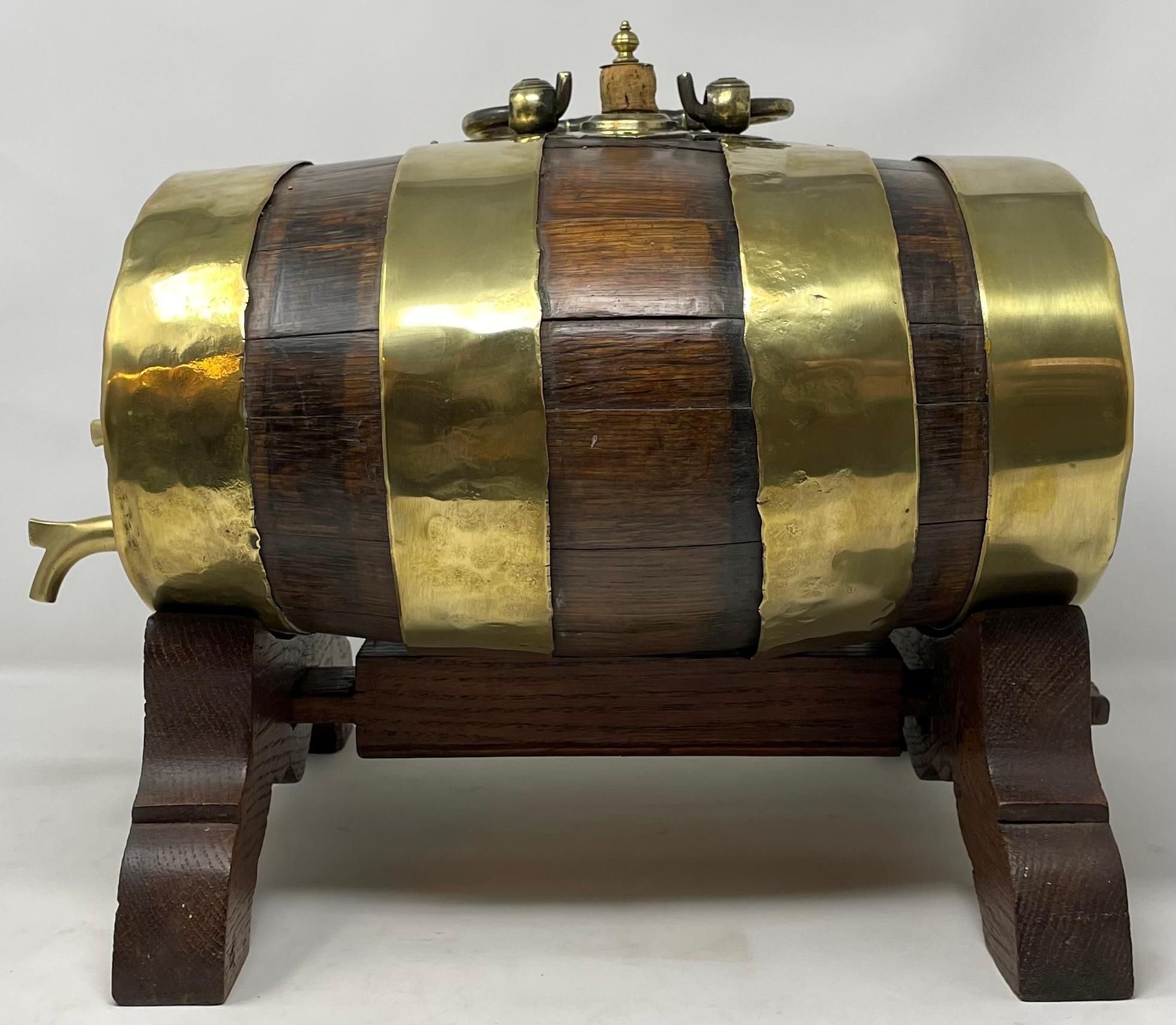 19th Century Antique English Oak Tabletop Whiskey Barrel with Brass Banding, Circa 1890.