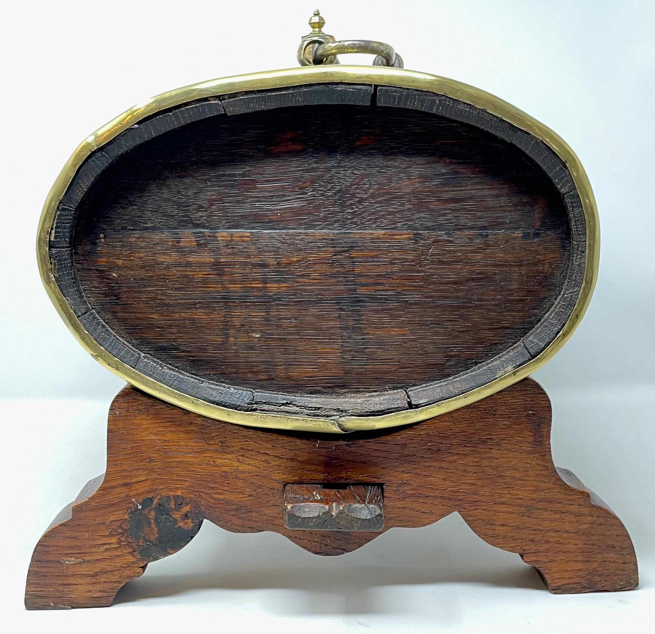 Antique English Oak Tabletop Whiskey Barrel with Brass Banding, Circa 1890. 1