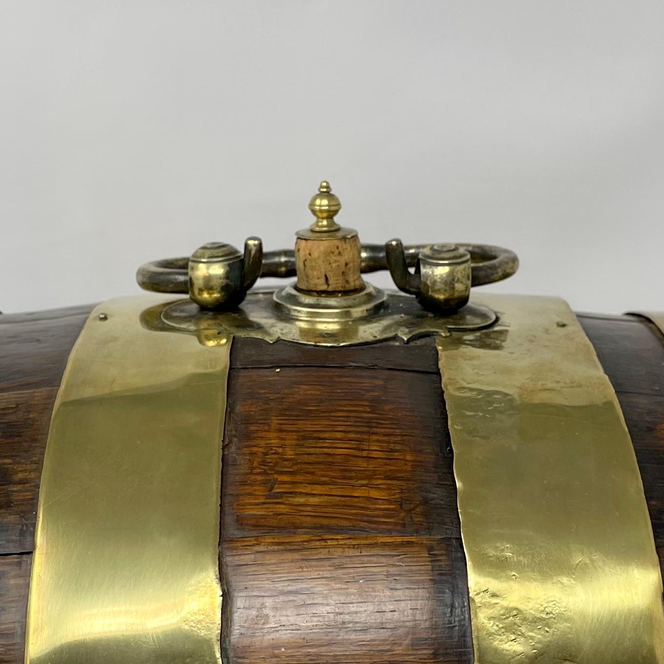 Antique English Oak Tabletop Whiskey Barrel with Brass Banding, Circa 1890. 2
