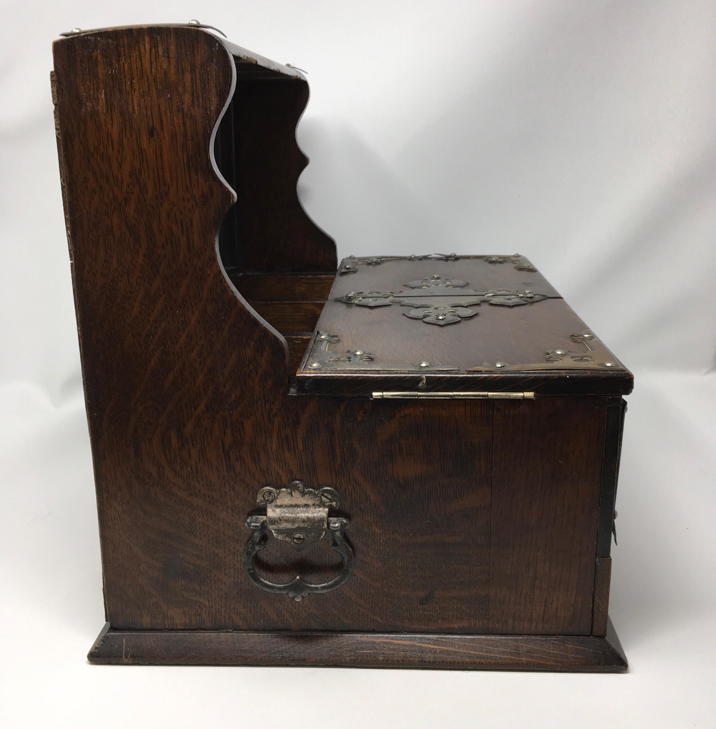 Metal Antique English Oak Tantalus, Late 1800s