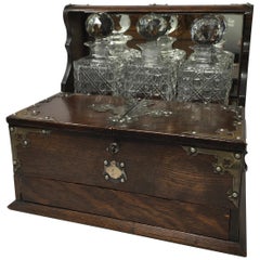 Antique English Oak Tantalus, Late 1800s